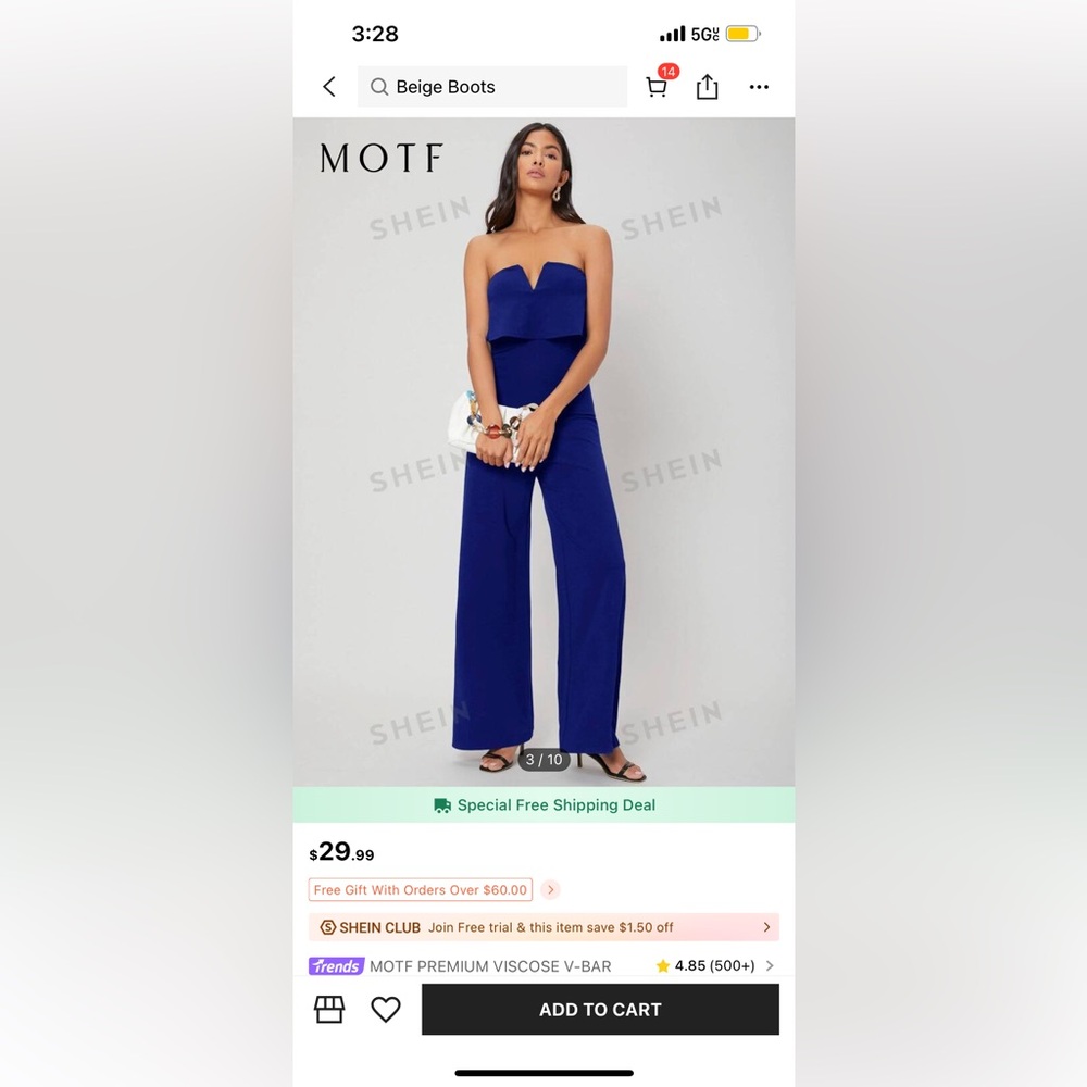 Strapless blue jumpsuit